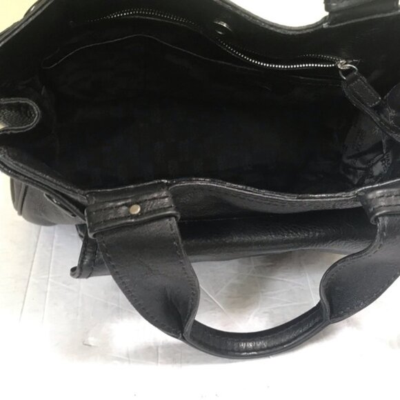 Michael Kors Leather Satchel Shoulder Bag Tote Pocket Logo Minimalist Black Grey - Picture 8 of 16